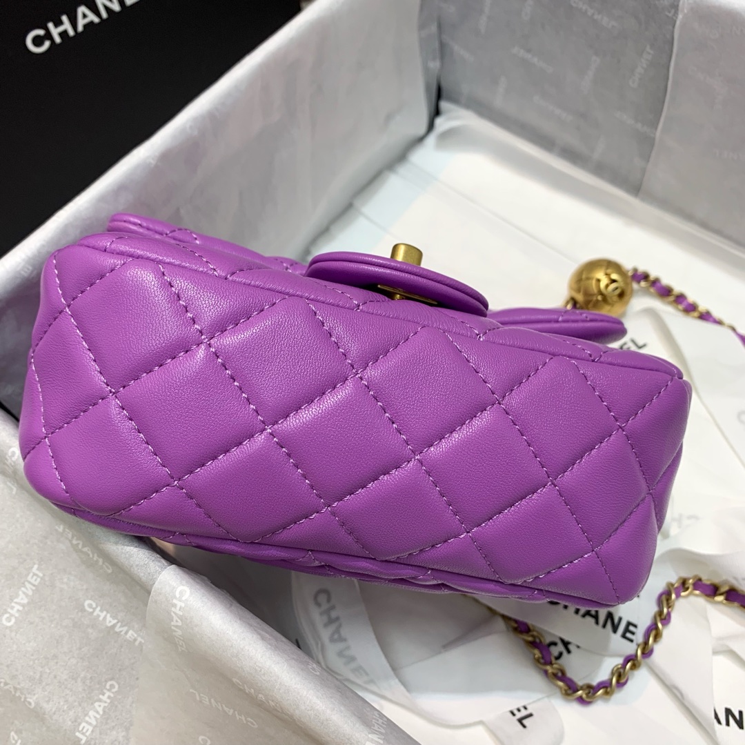 Mini Classic Flap Lambskin Bag AS1786 Purple/Gold